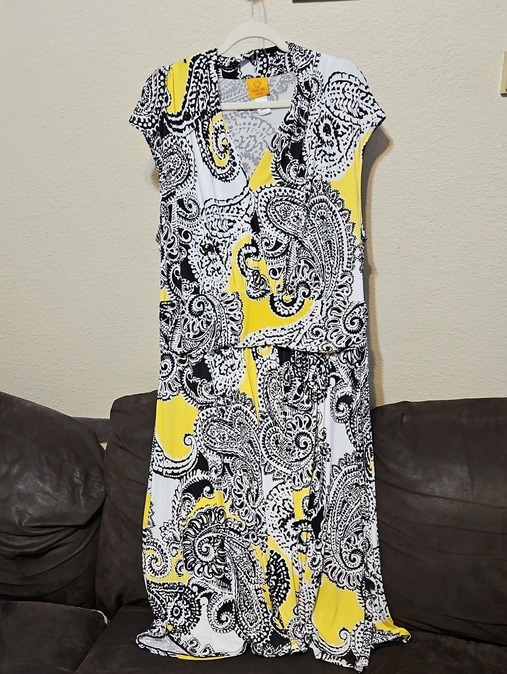 Ruby Rd. Black, White and Yellow Paisley Maxi Dress